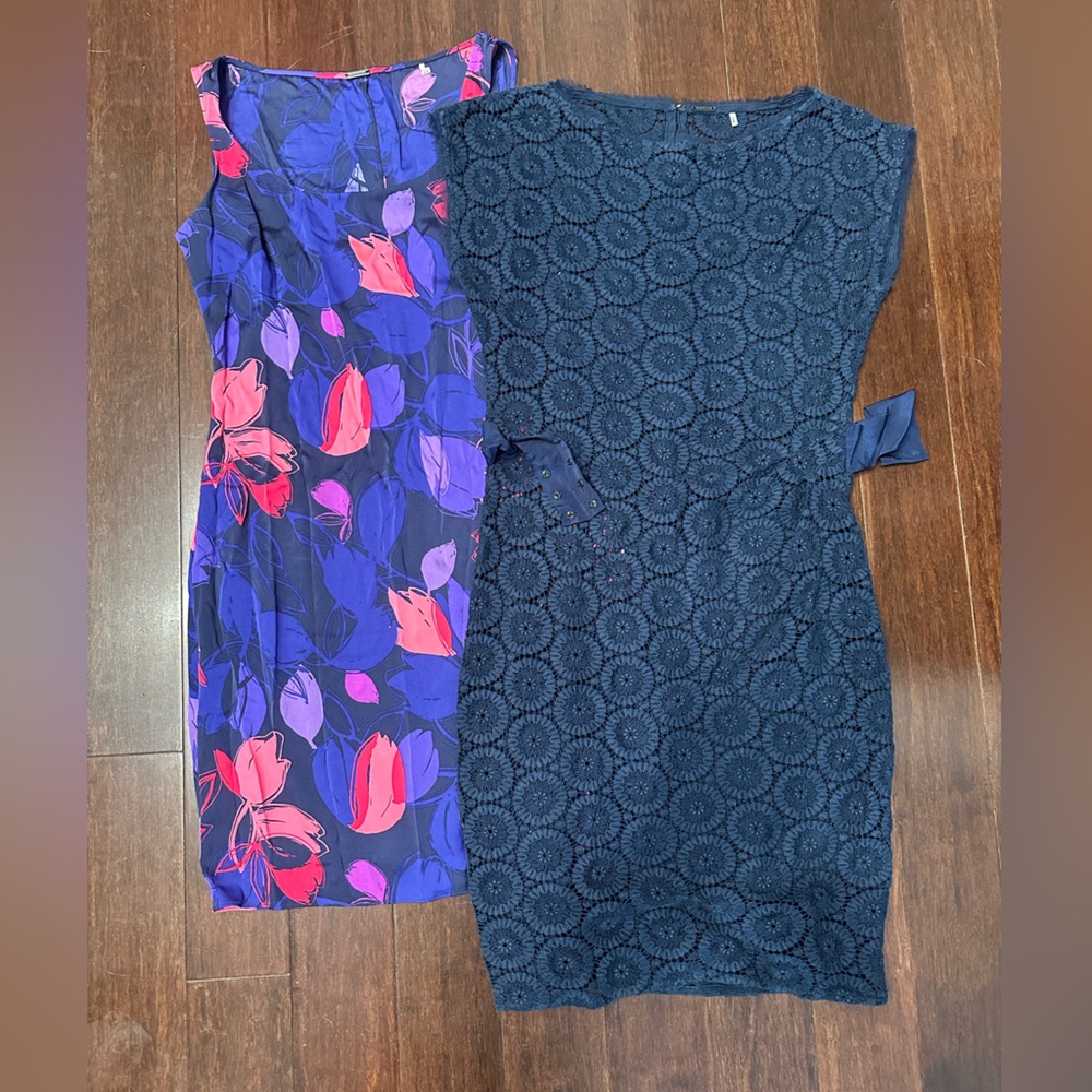 SALE Elie Tahari Blue Lace Cap Sleeve Dress with Multicolor Slip